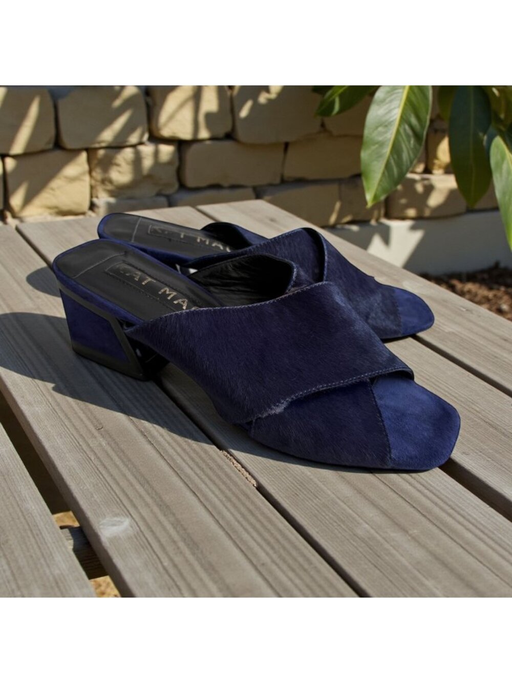 KAT MACONIE Blue Calf Hair Slides Sandals Heels Size US 7